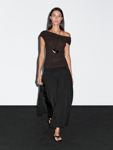 Zara 100% cotton top with asymmetric neckline - Brown - Image 0