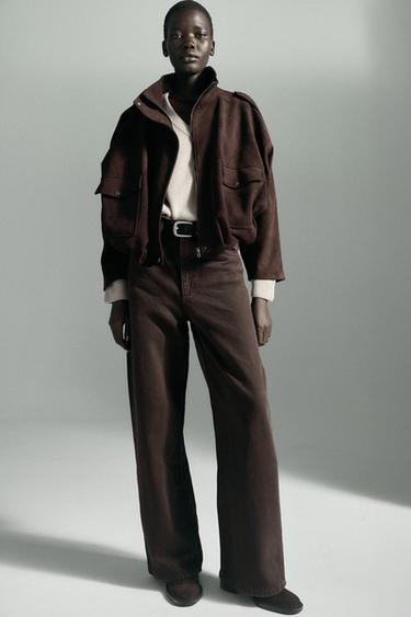 CHAQUETA EFECTO ANTE TRABILLAS - Marrón chocolate de Zara