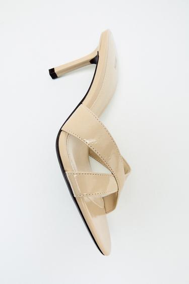 Zara LEATHER MULE SANDALS - Beige