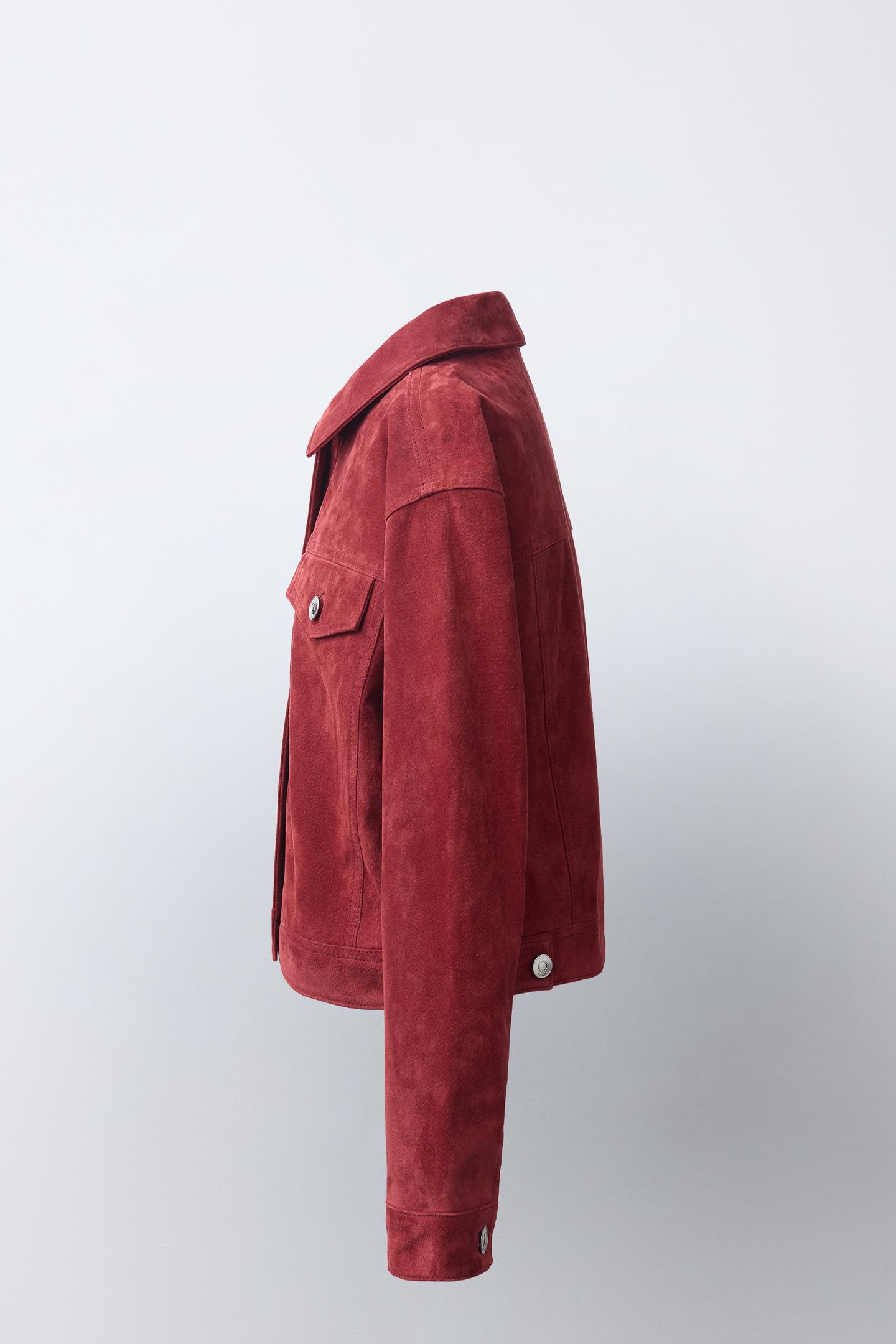 Детская куртка Zara 100% Suede Leather, цвет: Тёмный красный — фото 4