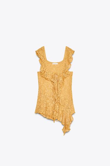 SPITZENSHIRT MIT VOLANTS - Hellorange von Zara