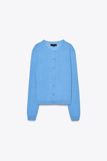 Zara LINEN CARDIGAN - Blue