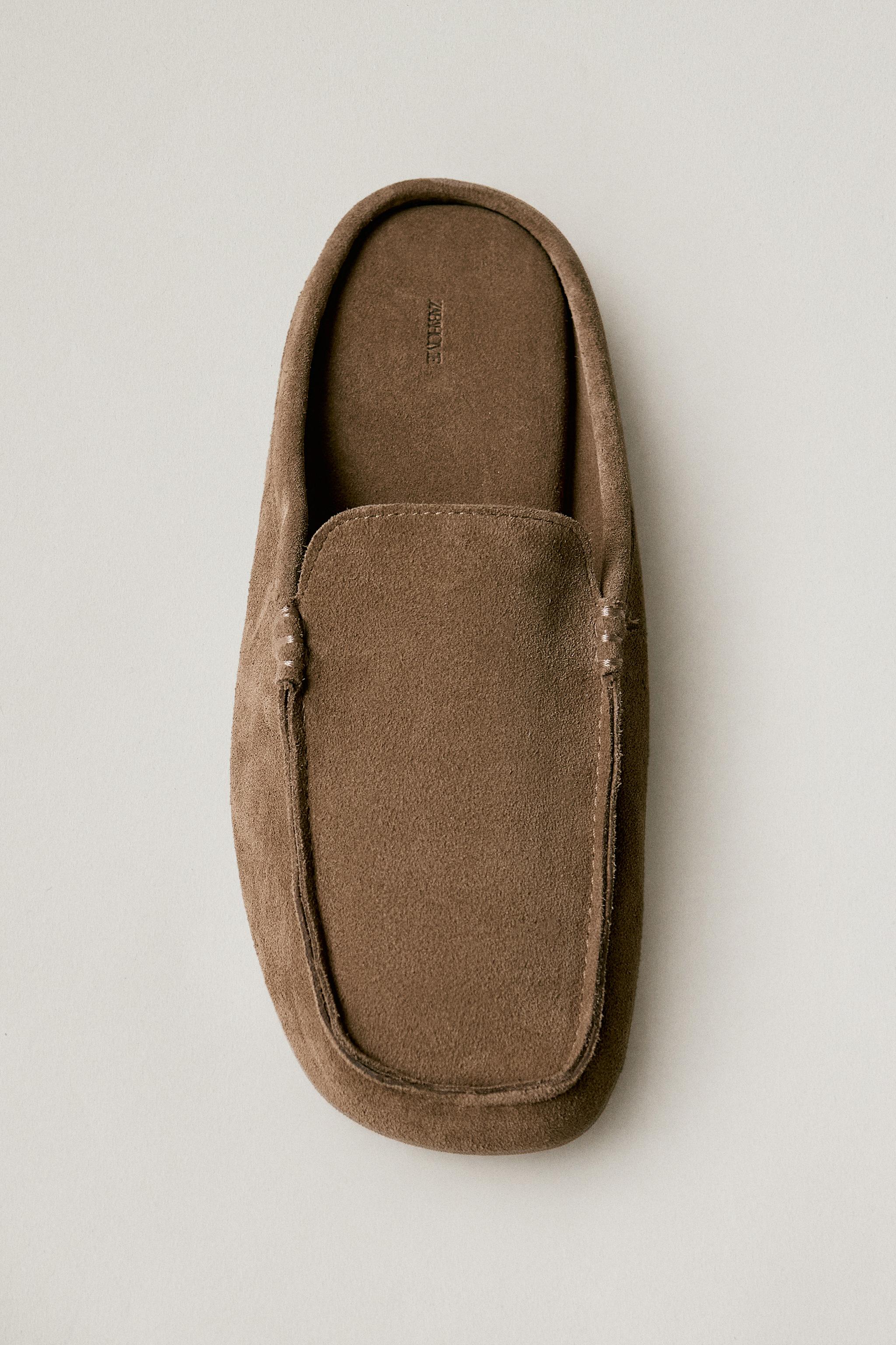 LEATHER MULE LOAFERS — Brown