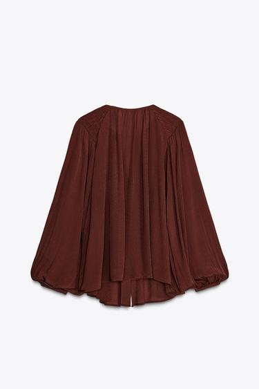 GATHERED FLOWING BLOUSE - Brown by Zara - Image 6