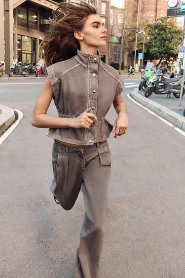 Z1975 DENIM HIGH-NECK WAISTCOAT - Brown marl by Zara