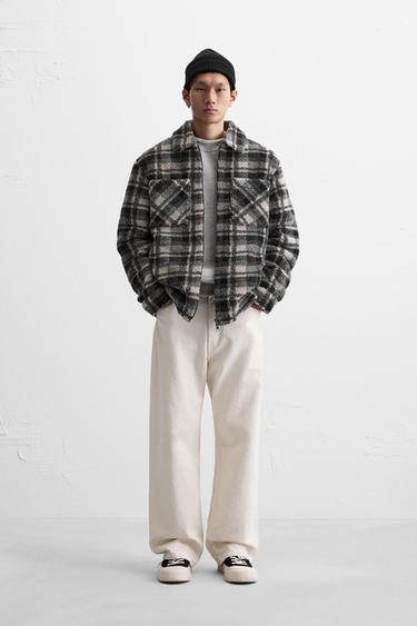 CHECK OVERSHIRT WITH FAUX SHEARLING - Black by Zara - Image 0