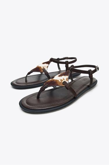 SANDALES IMPRIMÉ ANIMALIER EN CUIR AVEC EFFET FOURRURE - Multicolore de Zara - Image 3