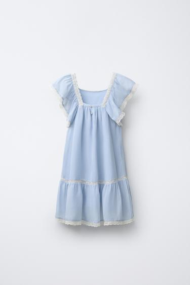 LACE TRIM DETAIL DRESS - Blue grey by Zara - Image 1