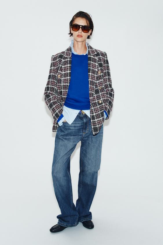 Zara STRUCTURED PLAID BLAZER - Black / White - Image 0