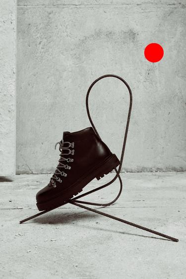 LEATHER LACE-UP BOOTS - Brown by Zara