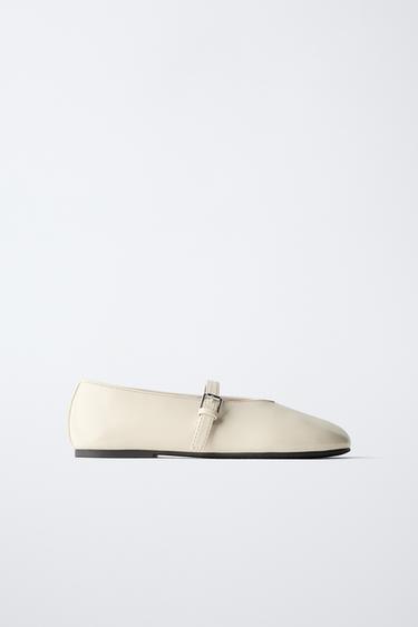 PATENT LEATHER BALLERINA FLATS - Ecru White by Zara