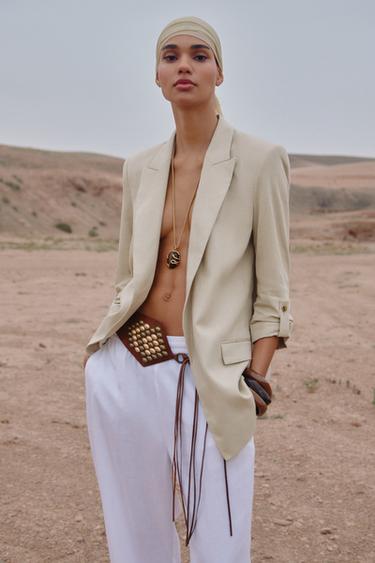 ROLL-UP SLEEVE LINEN BLEND BLAZER - Light beige by Zara
