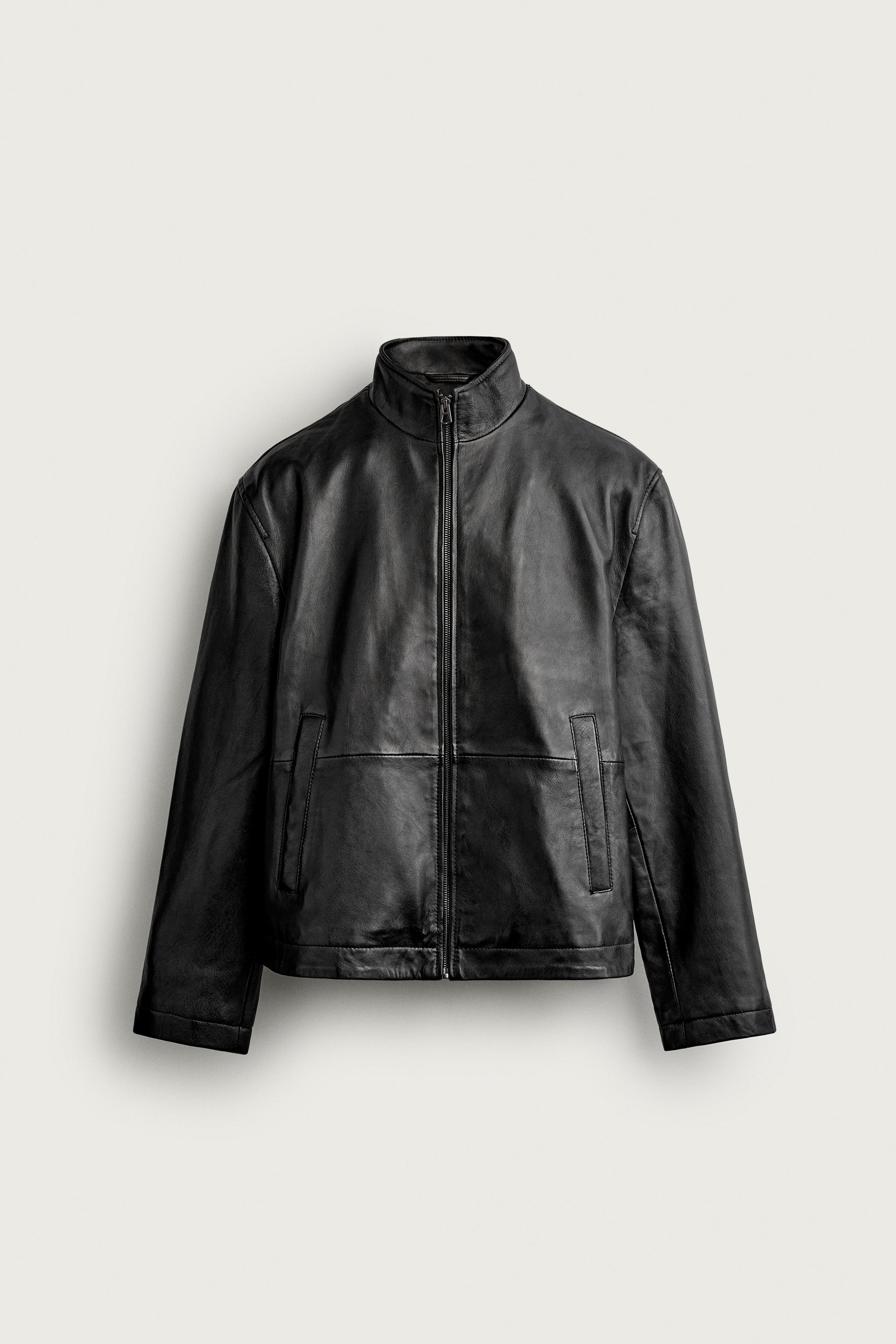BLOUSON EN CUIR EFFET DÉLAVÉ