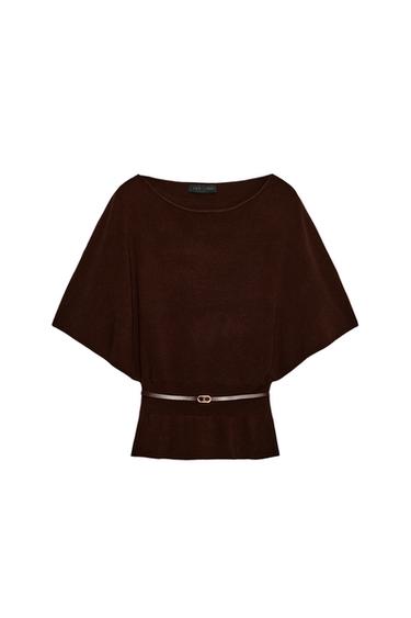 BELTED KNIT TOP - Dark brown by Zara