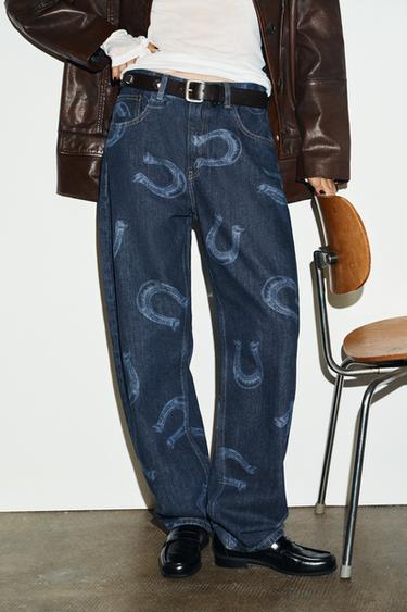 Zara HIGH WAIST HORSESHOE TRF BARREL JEANS - Navy blue