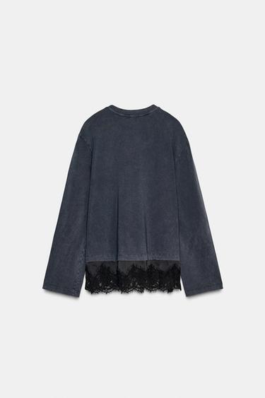 T-SHIRT BIMATIÈRE DENTELLE - Noir de Zara - Image 6