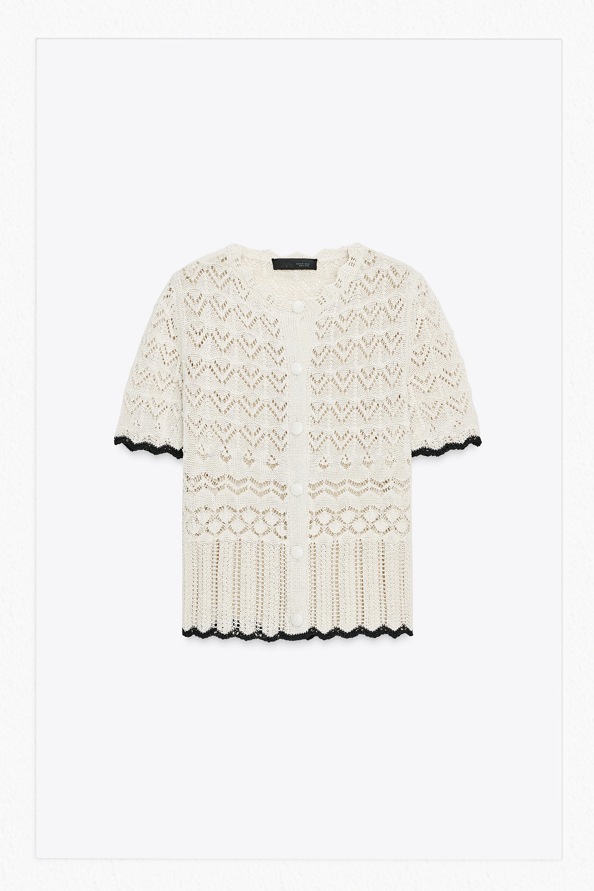 ZARAレース編みニットジャケットカーディガン 美品 ZARA ザラ レース編み ニット カーディガン ボレロ L