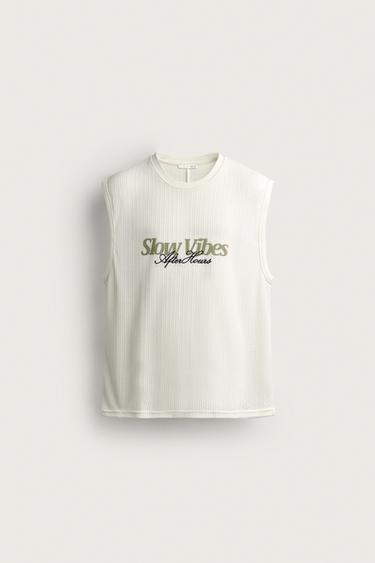 CAMISETA TANK ESTRUCTURA BORDADO COMBINADO - Crudo de Zara