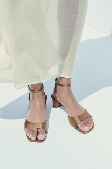 SATIN FINISH HEELED SANDALS - Ochre by Zara - Image 1