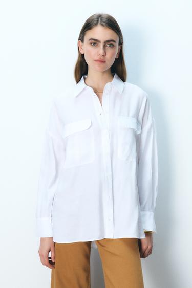 CAMISA CON MODAL BOLSILLOS - Blanco de Zara