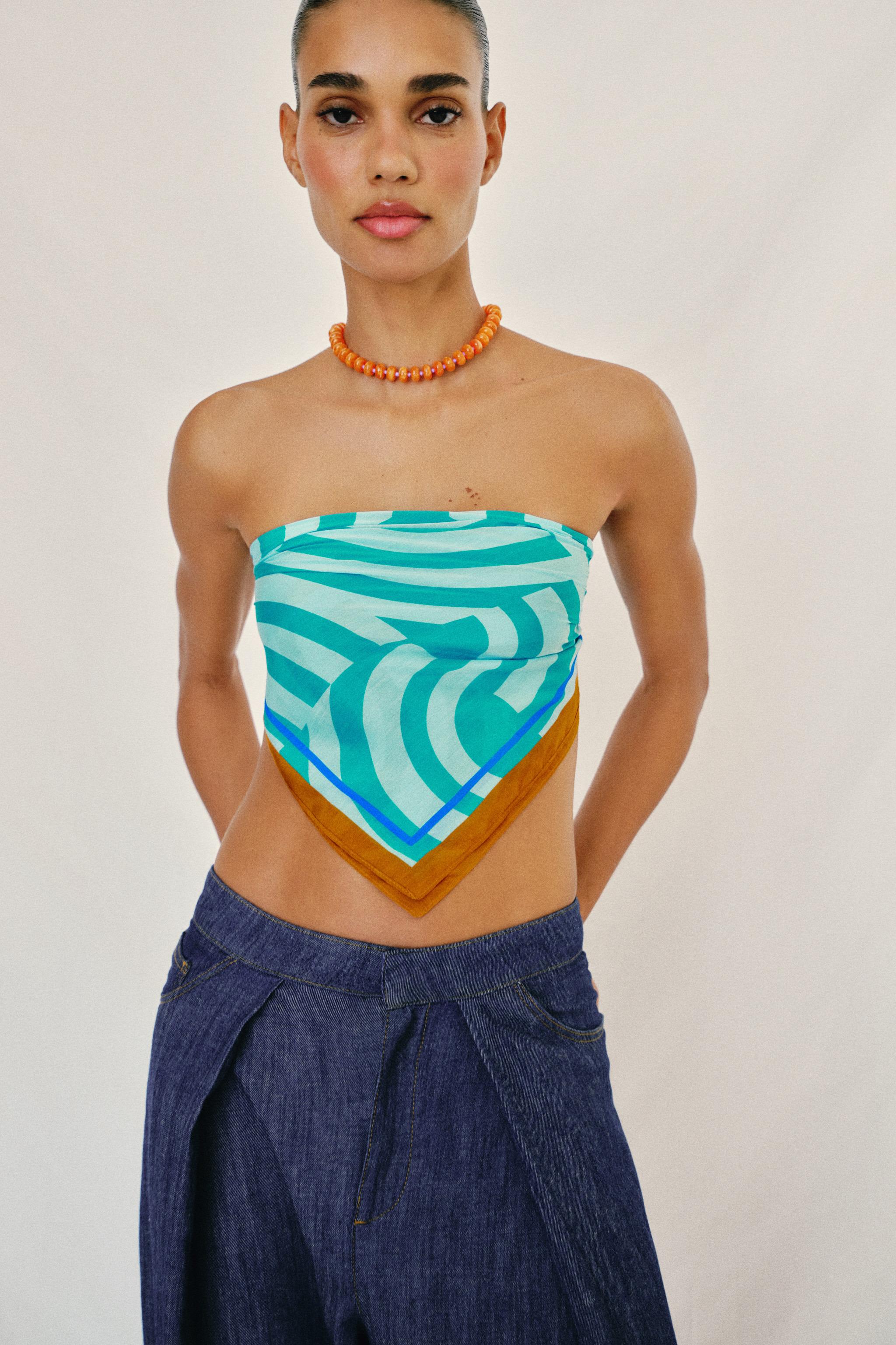 Женские аксессуары Zara WAVE PRINT SILK SCARF