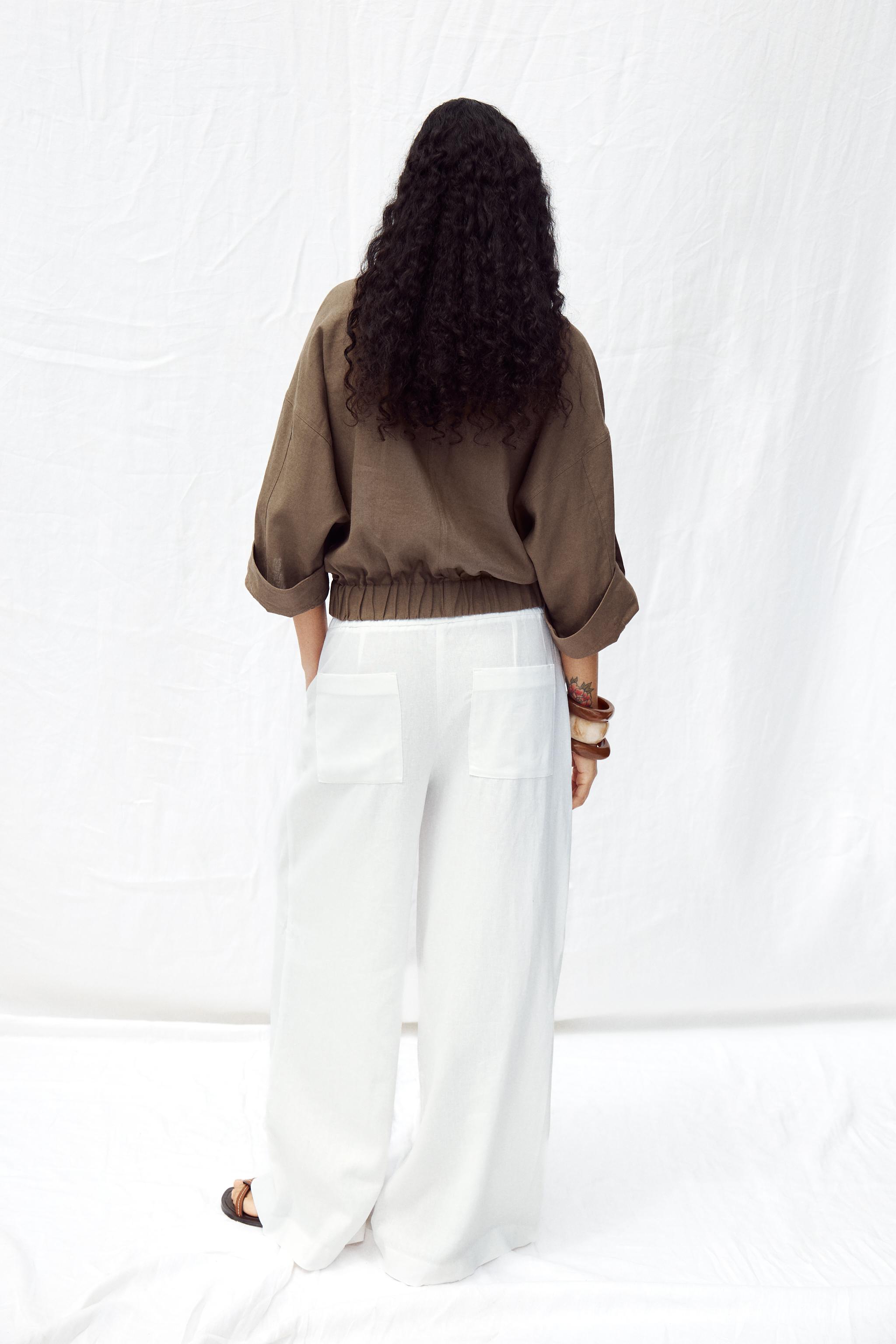 ZARA リネン地ワイドスリーブジャケット 3678/724 リネン地ワイドスリーブジャケット - ライトブラウン | ZARA