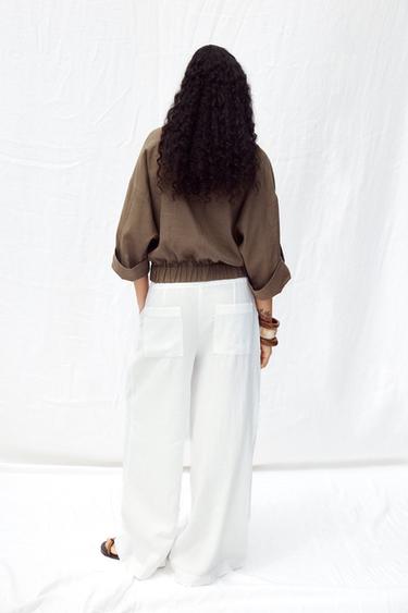 VESTE MANCHES LARGES EN LIN - Marron clair de Zara - Image 3
