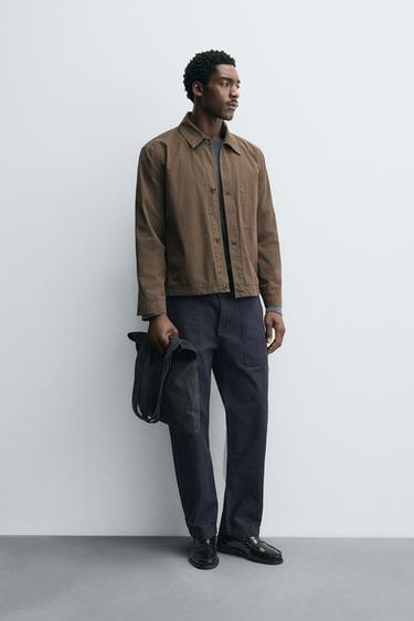 WASHED STRAIGHT-LEG TROUSERS - Navy blue by Zara