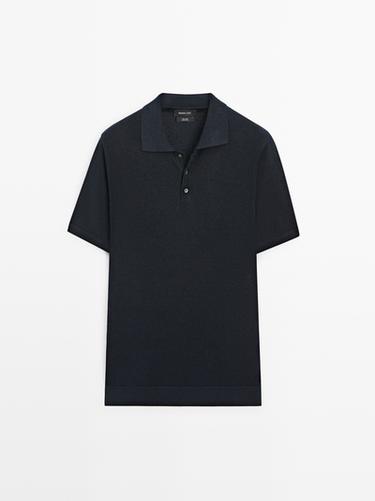 Zara Linen knit polo sweater - Navy blue