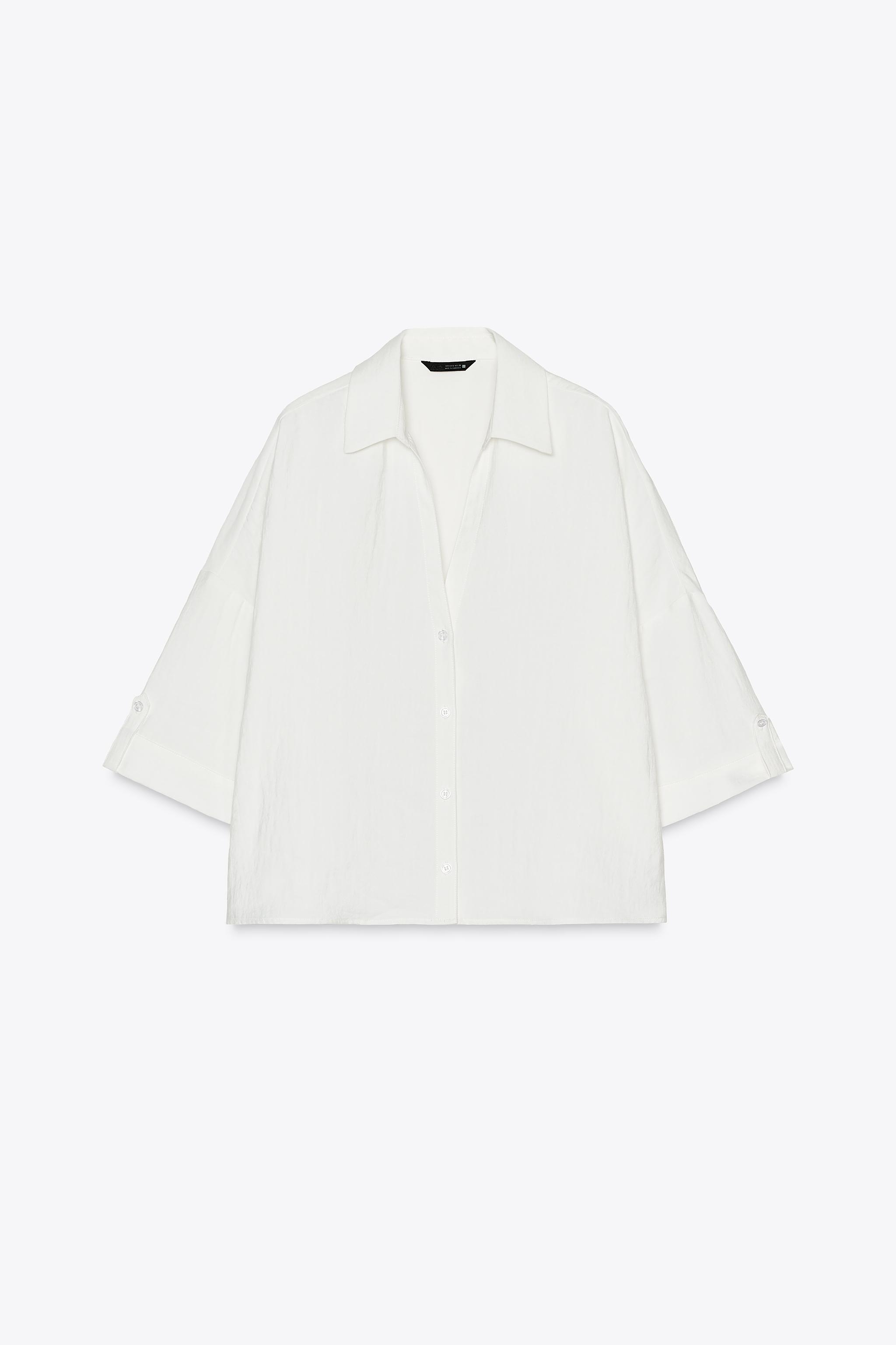 さらぼん SHIRT WITH TABBED SLEEVES - Oyster-white | ZARA United States