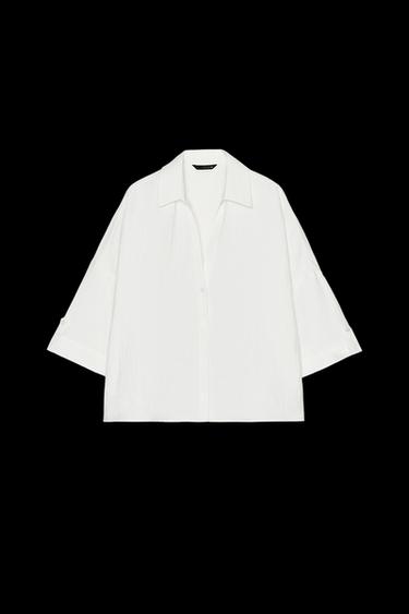 Zara SHIRT WITH TABBED SLEEVES - Oyster-white - Image 0