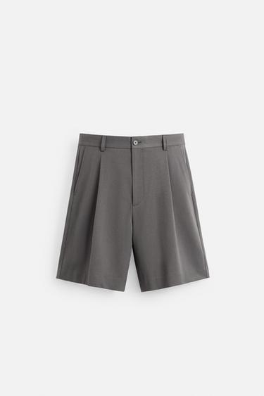 PLEATED RELAXED FIT BERMUDA SHORTS - Grey by Zara