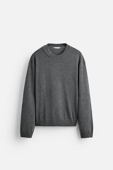 Zara SWEATER WITH ASYMMETRIC COLLAR - Gray marl