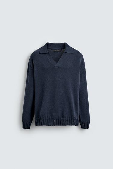 DISTRESSED KNIT POLO SHIRT - Indigo by Zara - Image 7