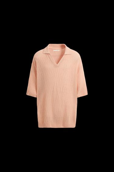 Zara OPEN KNIT POLO SHIRT - Apricot