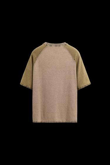 WASHED COLOUR BLOCK KNIT T-SHIRT - Earth by Zara
