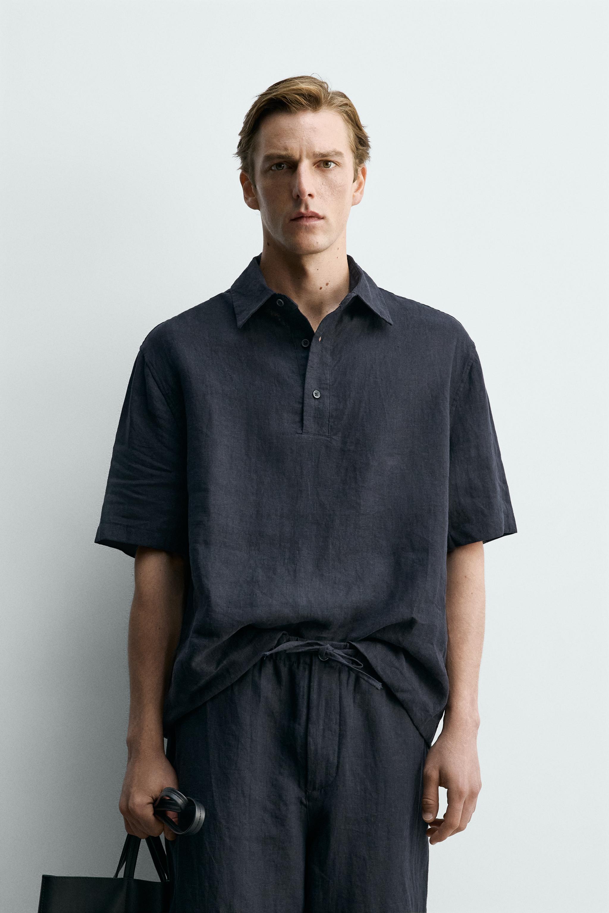 100% LINEN BOXY FIT POLO SHIRT - Dark navy | ZARA United States