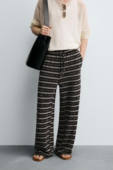 JACQUARD CUTWORK TROUSERS - Ecru / Brown by Zara