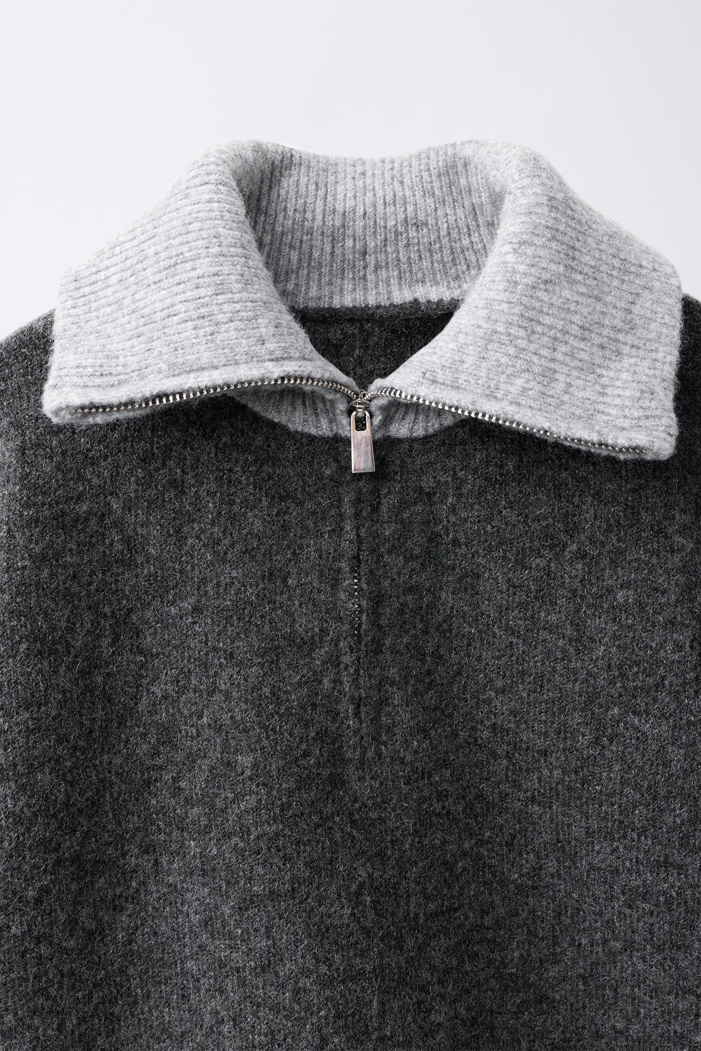 Детский свитер Zara Contrast Knit, цвет: Серый меланжевый — фото 3
