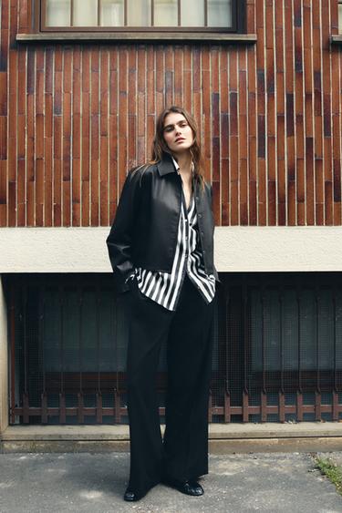 STRIPED SHIRT WITH SIDE LACES - Ecru / Black by Zara