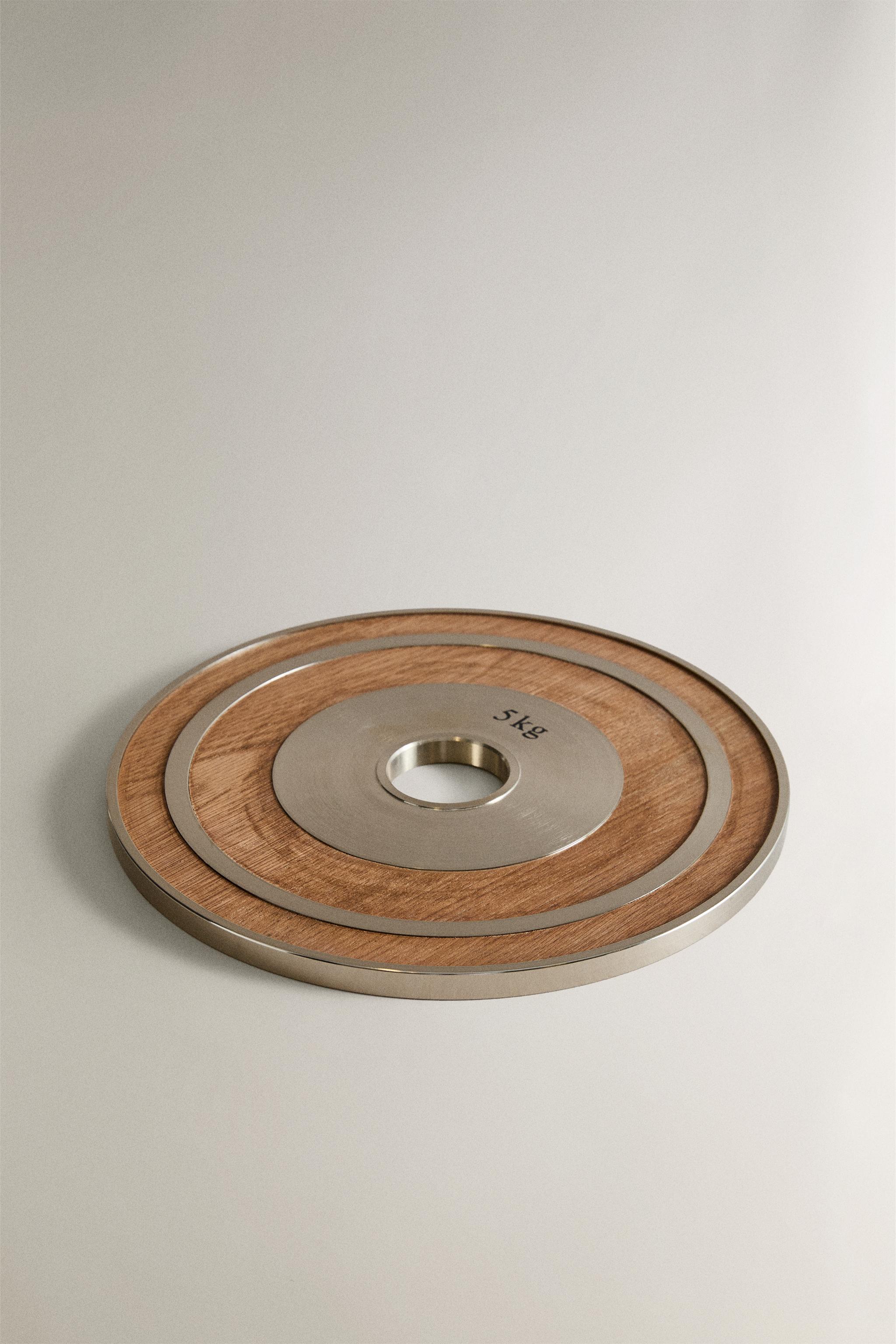 WOODEN DISC WEIGHT SET (SET OF 2) — Matte silver