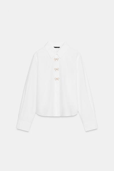 CHEMISE EN POPELINE À BOUTONS BIJOUX - Blanc de Zara - Image 4