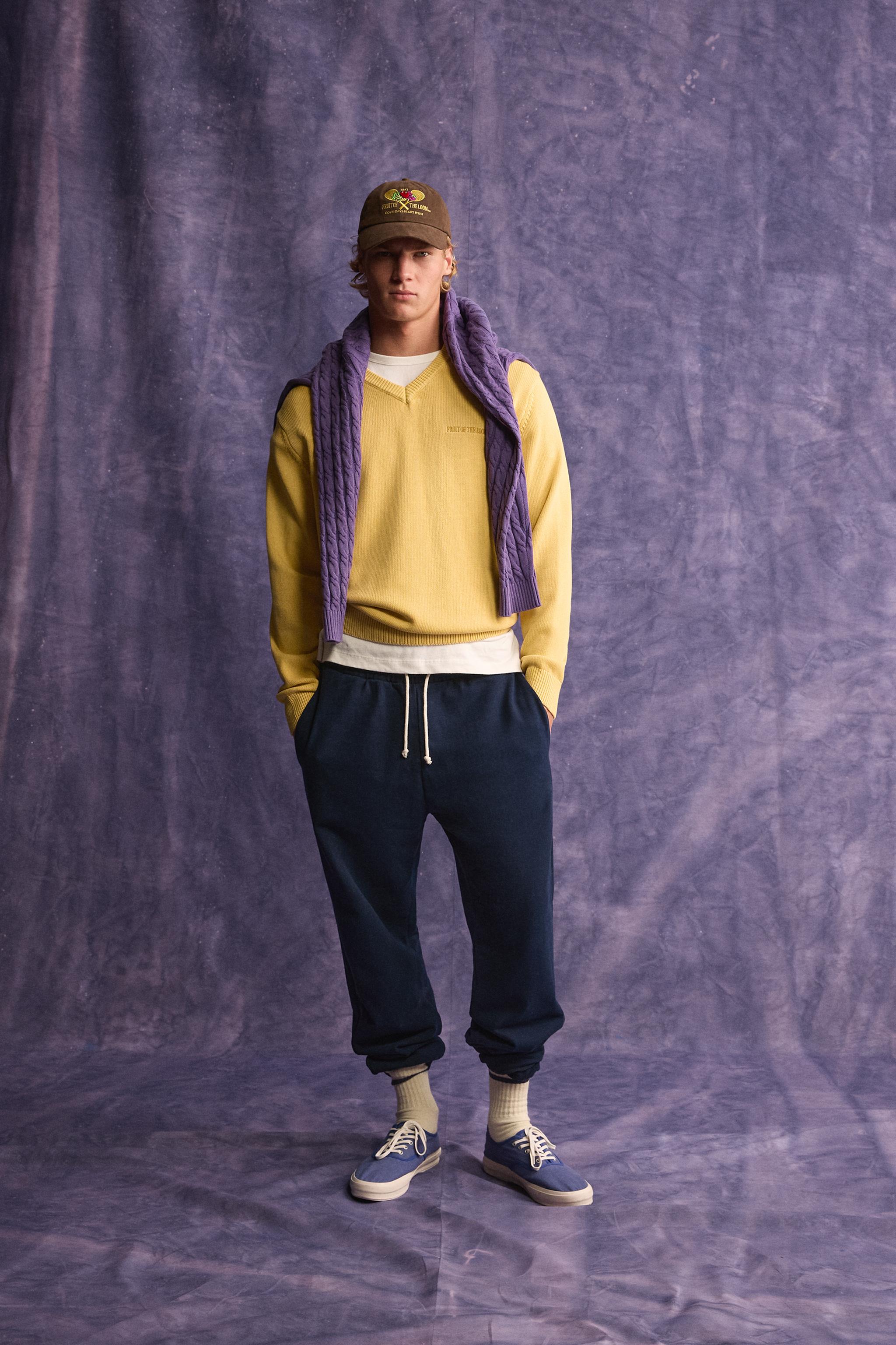 FRUIT OF THE LOOM™ EMBROIDERED COTTON V-NECK SWEATER | ZARA United