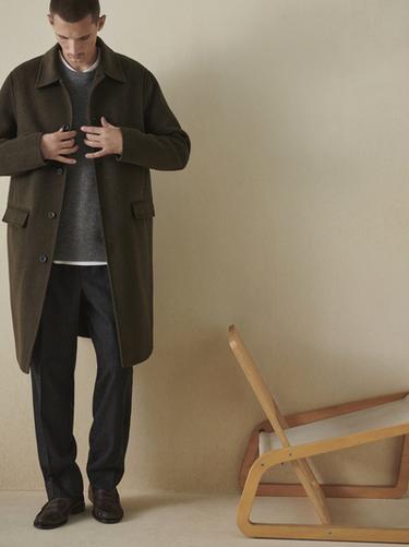 Zara Long double wool blend coat - Green