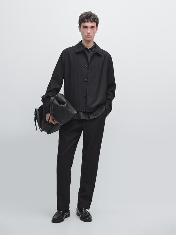 Wool corduroy-effect flannel trousers