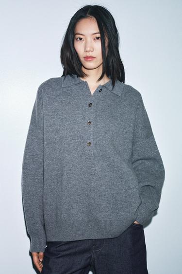 POLO 95% LANA PUNTO LISO - Gris de Zara