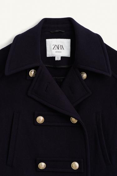 MANTEAU À BOUTONNAGE CROISÉ MÉLANGE DE LAINE ÉDITION LIMITÉE - Bleu marine de Zara - Image 8