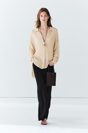 Zara Cotton and silk blend polo sweater - Ivory - Image 0