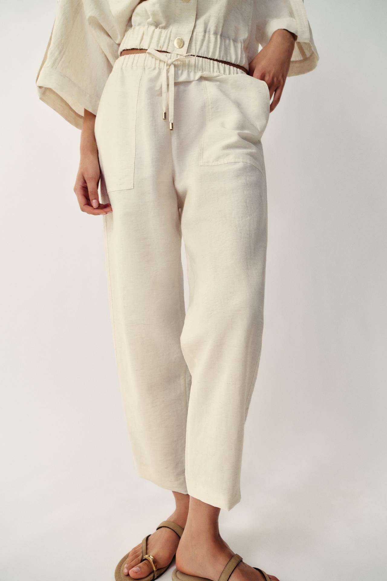 ELASTIC WAISTBAND PANTS — Light beige