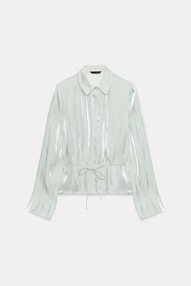 벨티드 메탈릭 셔츠 - Zara 민트